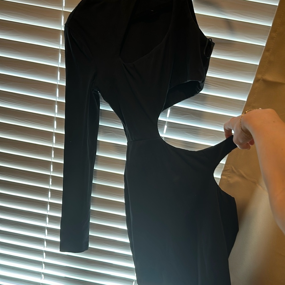 black mini super down dress with cut-outs!
